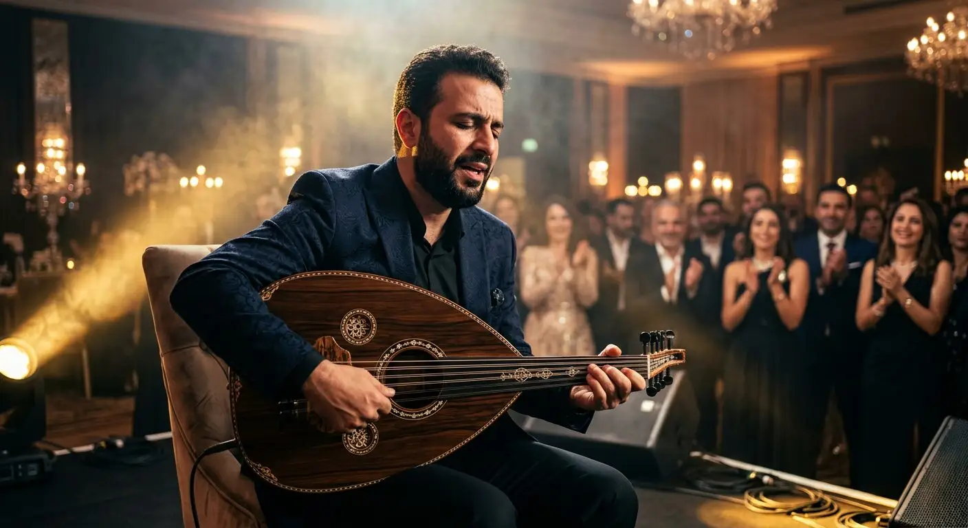 Firefly_Gemini Flash_Cinematic close-up shot of a talented Middle Eastern musician playing an oud with pas 881164